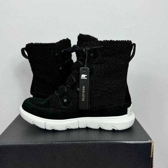New Sorel Explorer Next Joan Cozy Boots in Black Suede/Faux Shearling Size 6 - Picture 7 of 9
